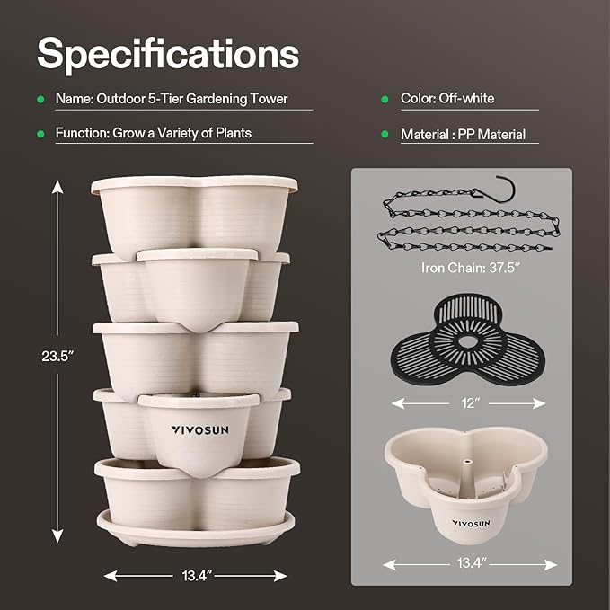 VIVOSUN 2-Pack 5 Tier Vertical Gardening Stackable Planter - Image 5