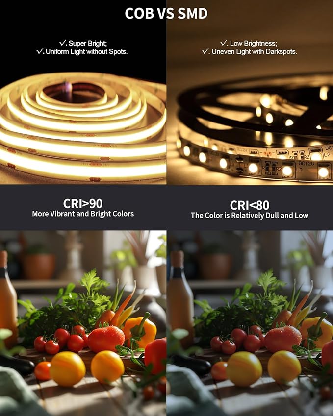 80FT/24m COB LED Strip Light Warm White Dimmable 3000K High Lumen CRI 90+ - Image 4