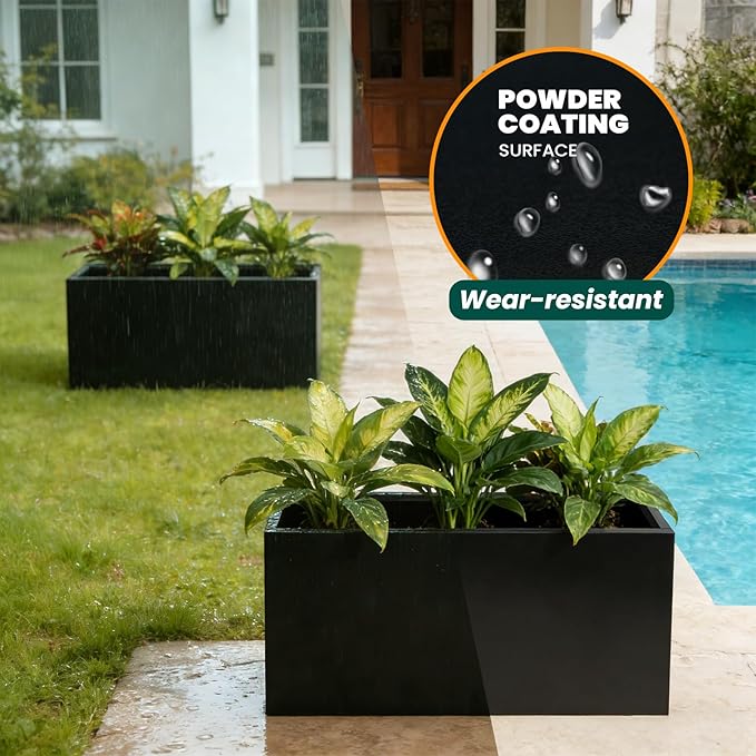 Metal Rectangular Planter Black Galvanized Steel Rectangle Planter Box 36" L x - Image 4
