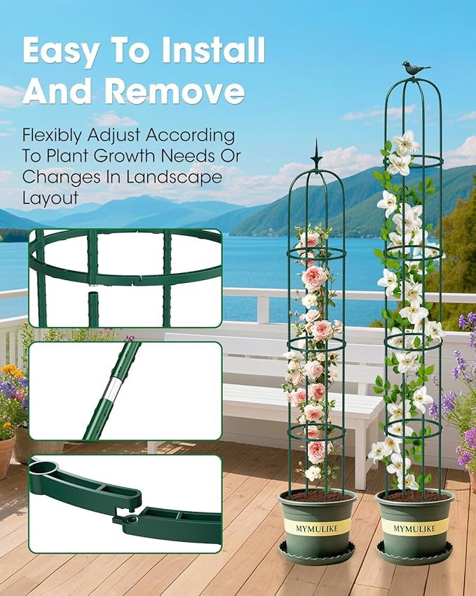 2PCS Garden Trellis for Climbing Plants, 6.2FT Rustproof Metal Pipe - Image 4