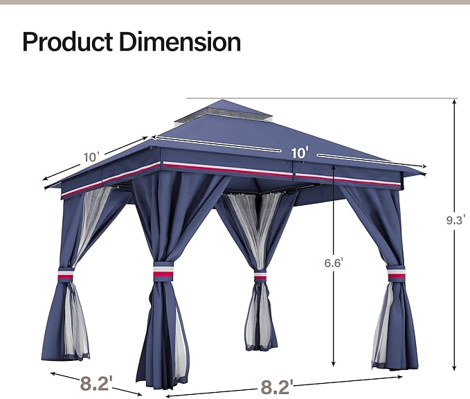 LAUSAINT HOME Semi-Permanent Outdoor Patio Gazebo 10'x10', Heavy Duty Party - Image 2