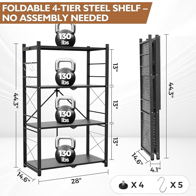 EAGLE PEAK 4-Tier Foldable Greenhouse Shelf, Heavy Duty Metal Storage Rack - Image 2