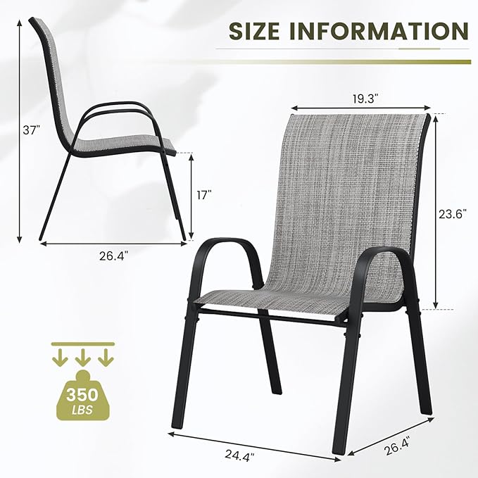 UDPATIO Patio Chairs Set of 8, Stackable Outdoor Dining Chairs - Image 3