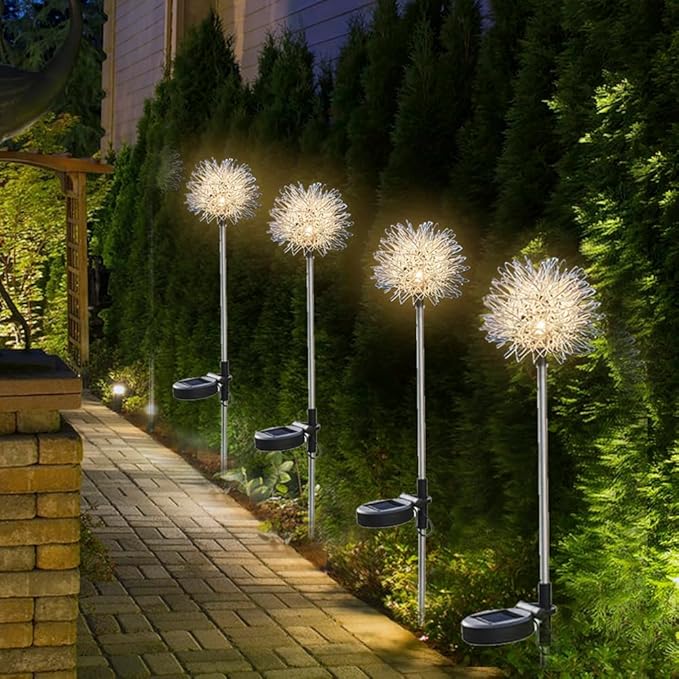 GUOCHENG Dandelion Solar Garden Lights, 4 Pack Solar Metal Dandelion Light - Image 2