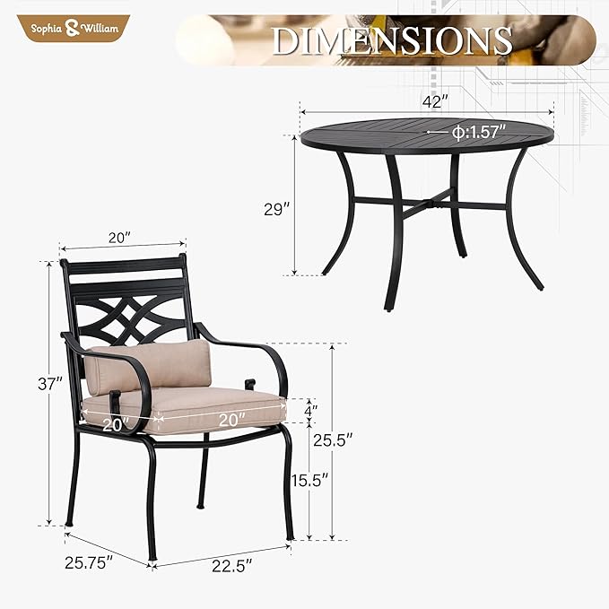 Sophia and William Outdoor Patio Dining Set - Image 7