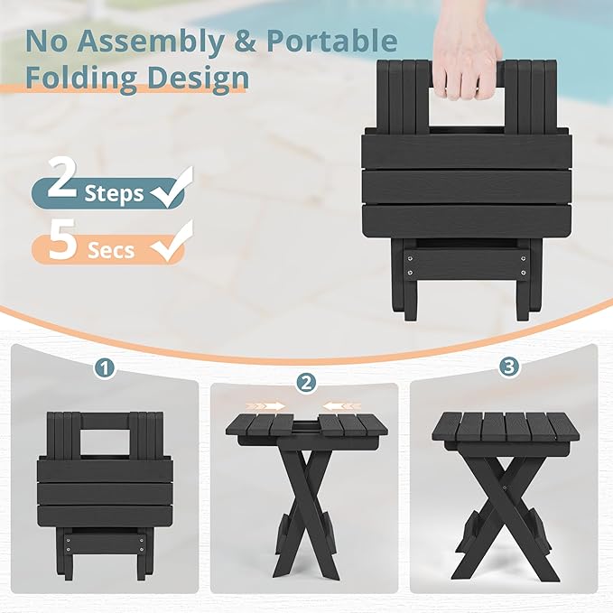 LUE BONA Small Outdoor Folding Side Table, HDPS Outside End Table - Image 5