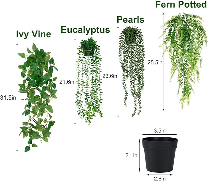 4 Pack Artificial Plants Wall Hanging Fake Plants Indoor - Image 3
