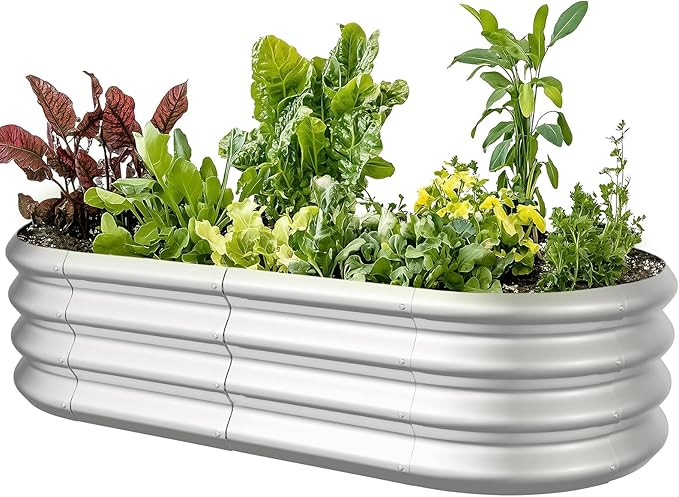 4x2x1ft Oval Galvanized Raised Garden Bed Outdoor 9-in-1 Large Metal Modular by IDEAFAMILY