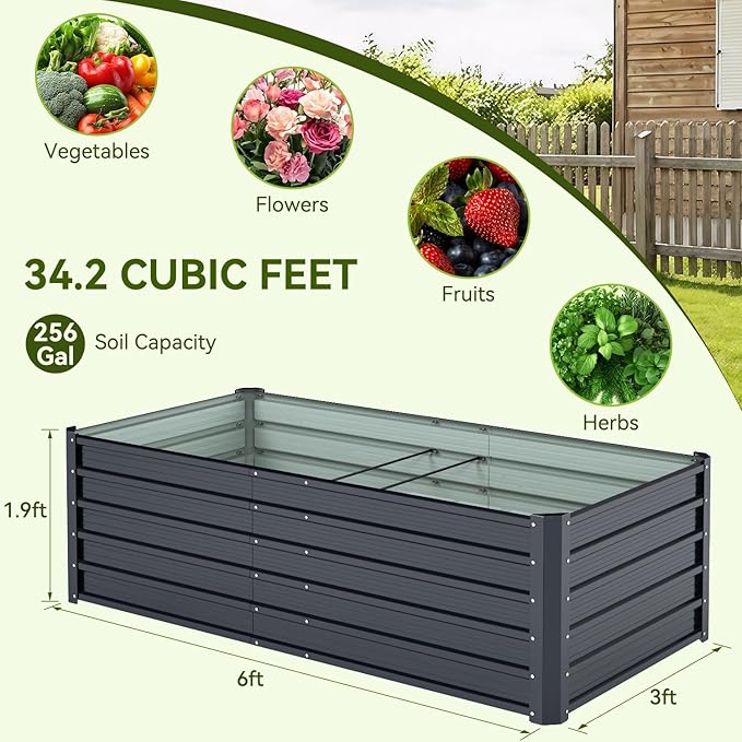 Ohuhu 6x3x1.9FT Metal Raised Garden Bed Outdoor, Reinforced Galvanized Steel - Image 6
