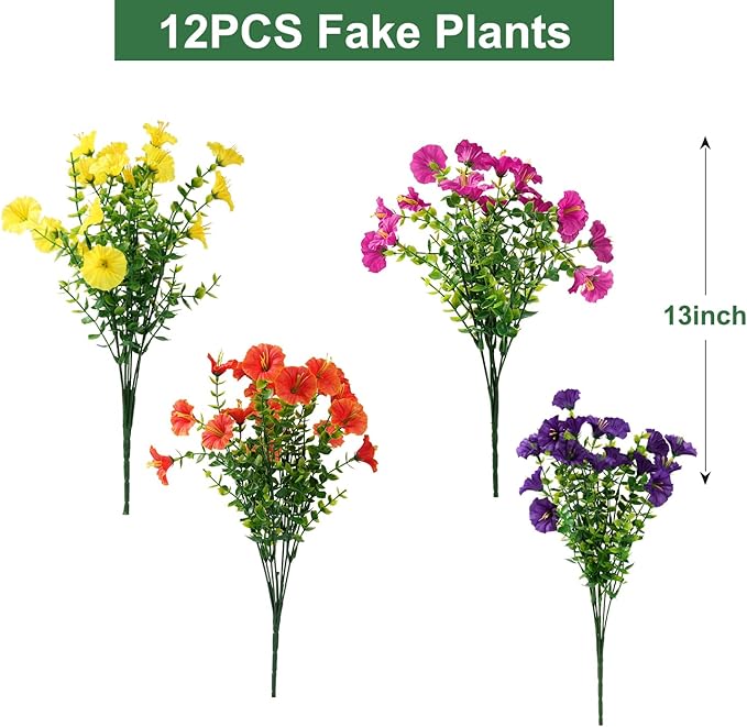Artificial Flowers for Outdoors, UV Resistant Fake Silk Morning Glory, - Image 4