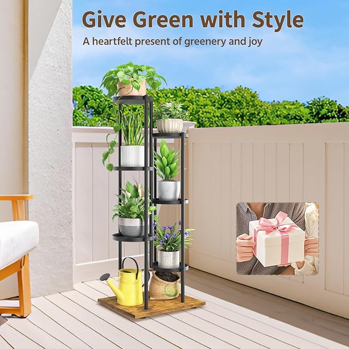 LASZOLA Black 6 Tier Plant Stand Indoor Heavy Duty Metal Planter Flower Holder - Image 9