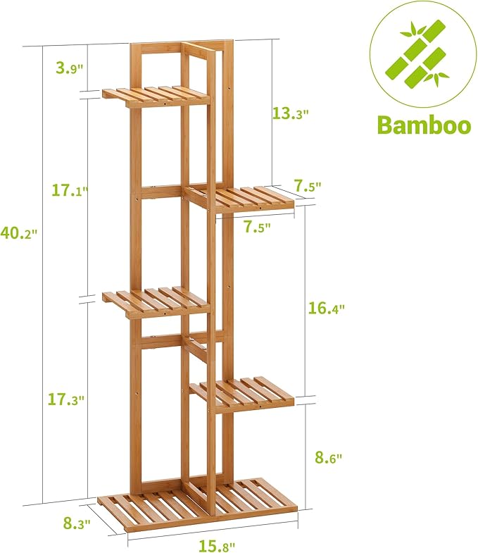 BMOSU Bamboo Plant Stand for Indoor Outdoor Plants Corner Tall Plant Shelf 6 - Image 7