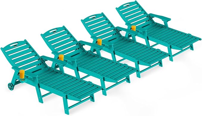 Outdoor Lounge Chair Set of 4, All Weather Patio Chaise Lounge Chair by CIOKEA