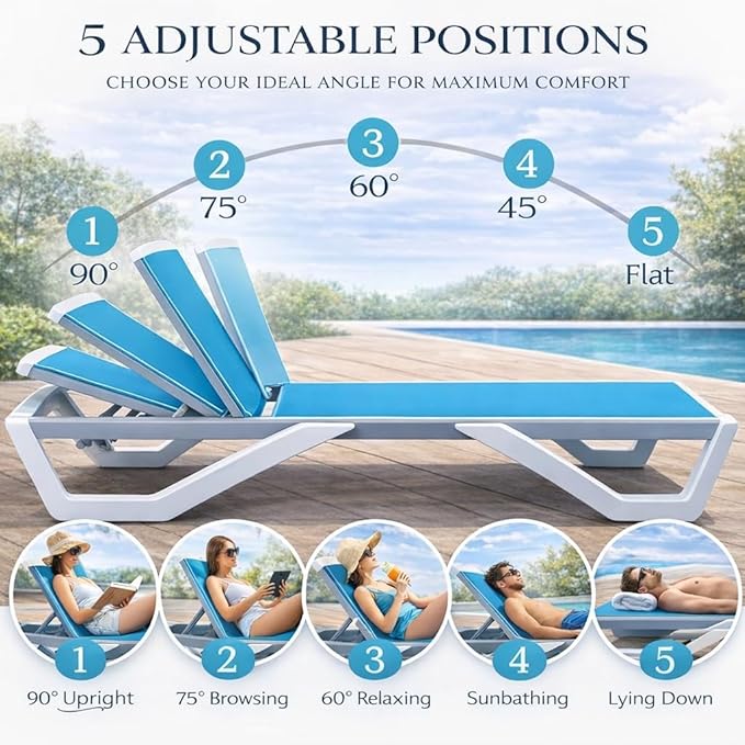 Kozyard Outdoor Chaise Lounge Chair, Full Flat Adjustable Patio Lounger - Image 4