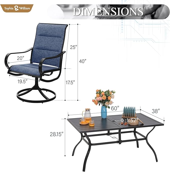 Sophia & William Patio Dining Set 7 Pieces Outdoor Metal Furniture Set - Image 7