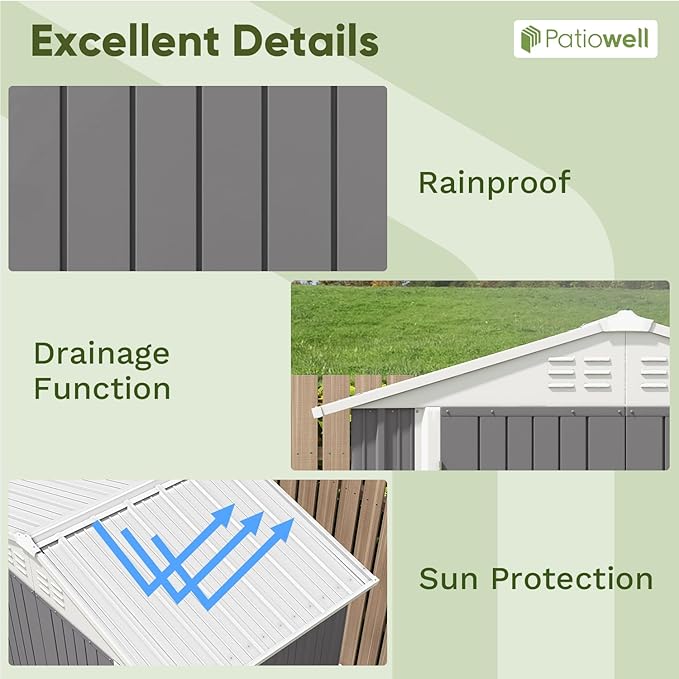Patiowell 6x4 FT Outdoor Storage Shed, Water-Resistance Metal Outdoor Sheds - Image 5
