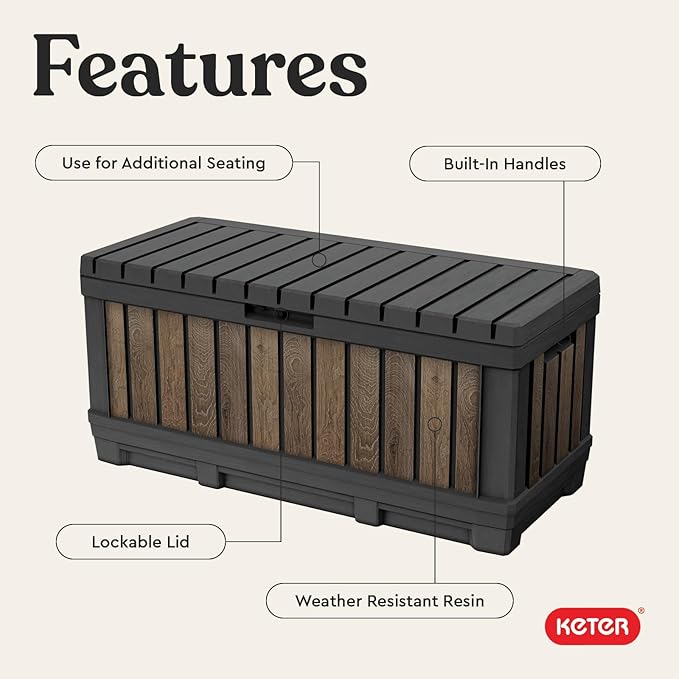 Keter Signature Collection 92 Gallon Resin Deck Box Organization and Storage Box - Image 4