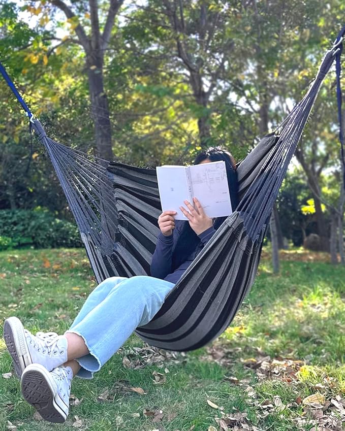 Halalona Hammock Chair Hanging Hammock Chair Rope Swing 2 Cushions - Image 3