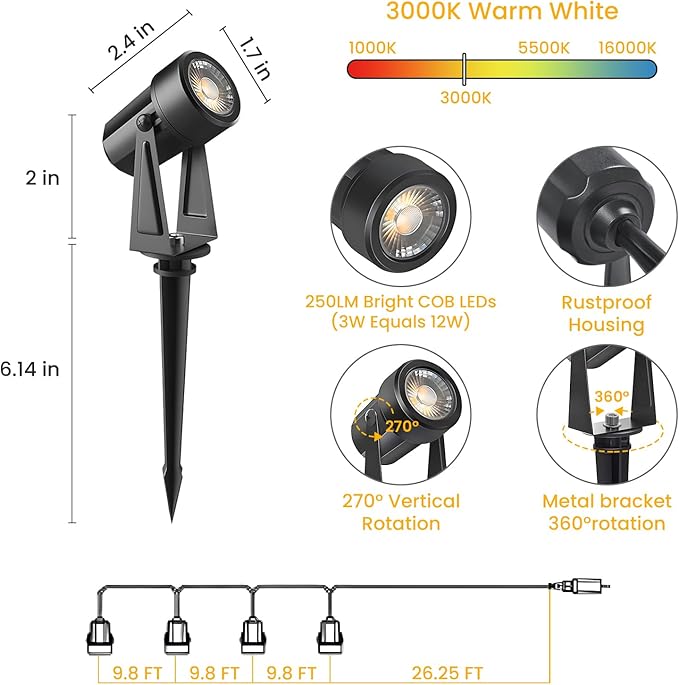 Svater 4 Pack Landscape Lighting Low Voltage, Outdoor Spotlights - Image 2