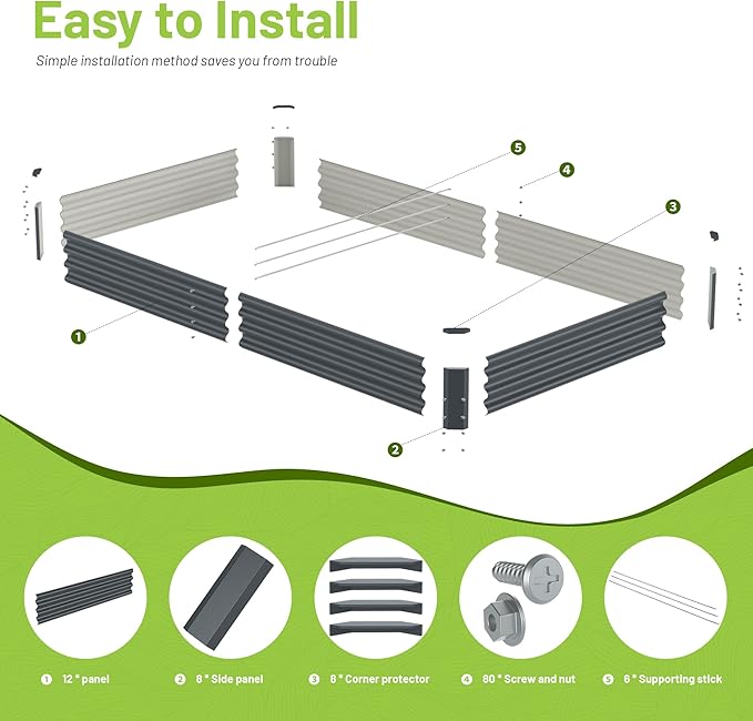 2PCS 8x4x1FT Galvanized Raised Garden Bed, Galvanized Planter Raised Garden - Image 3