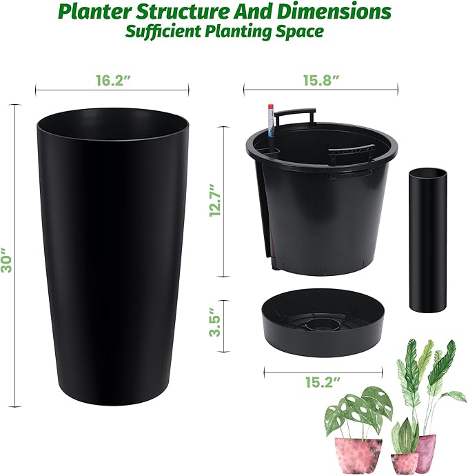 GarveeLife 30 in Tall Planters for Outdoor Plants Set of 2, Large Outdoor - Image 2