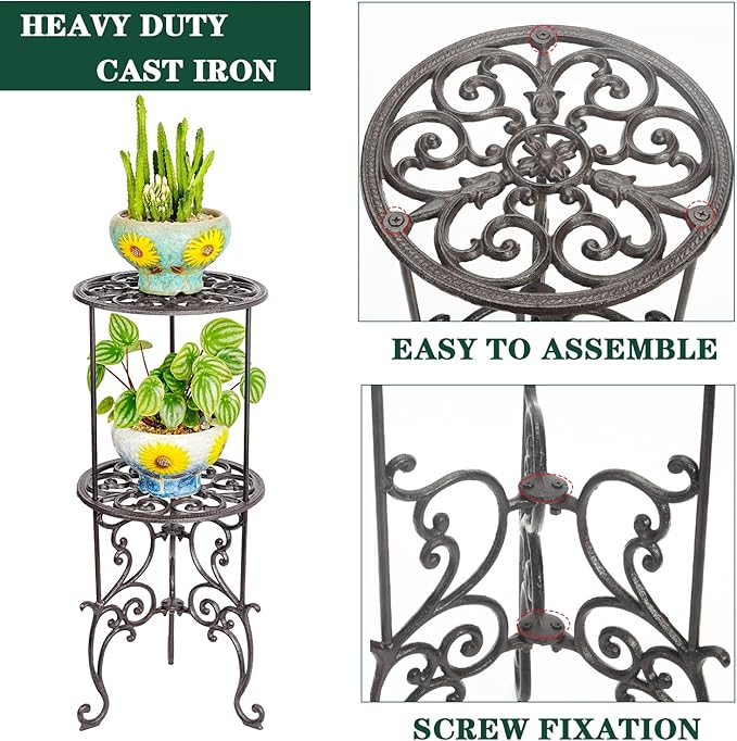Sungmor Heavy Duty Cast Iron Potted Plant Stand, 26-Inch 2 Tiers Metal Planter - Image 5