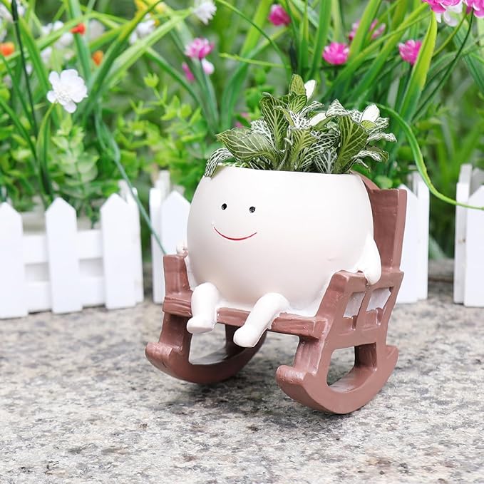 Smiley Face Rocking Chair Planters Flower Pots - Image 4