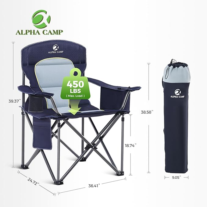 ALPHA CAMP Heavy Duty Camping Chair 500LBS Capacity, Oversized Folding Chair - Image 2