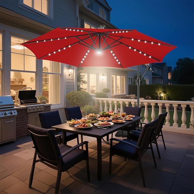 Solar Offset Patio Umbrella - 10 ft Solar Cantilever Umbrella Outdoor - Image 9