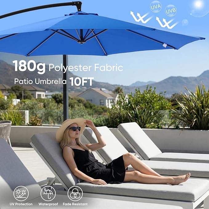 NEWBULIG 10FT Patio Umbrella, Offset Cantilever Outdoor Patio Table Umbrella - Image 3