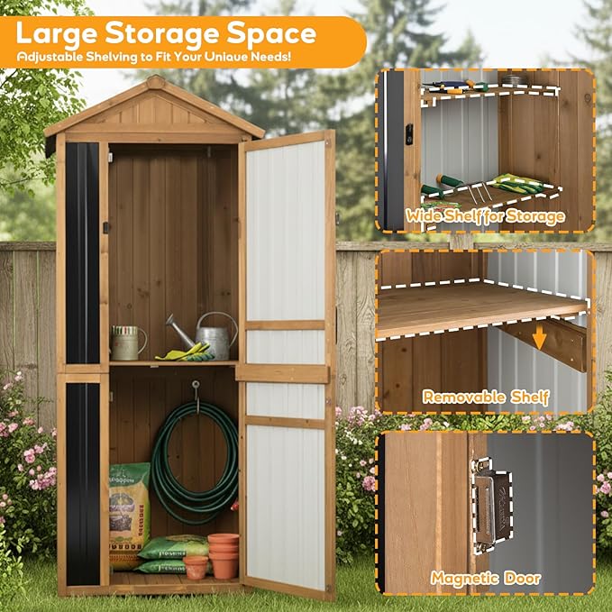 Outdoor Storage Cabinet, Wood & Metal Garden Shed - Image 5