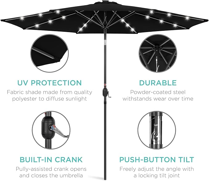 Best Choice Products 10ft Solar Polyester LED Lighted Patio Umbrella w/Tilt - Image 5