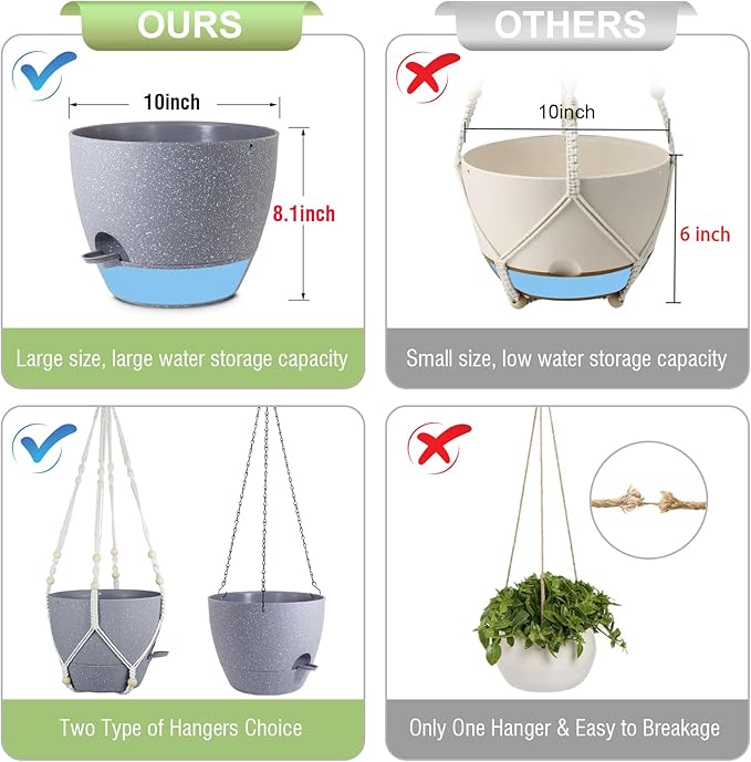 Self Watering Hanging Planters 10 inch, 2 Pack Hanging Flower Pots - Image 5