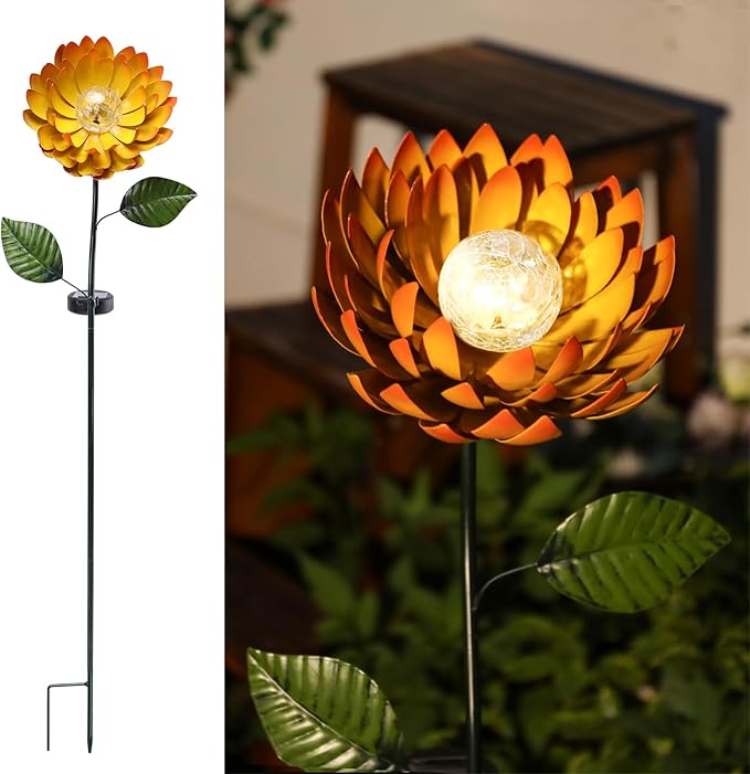 VCUTEKA Solar Garden Lights Metal Flower Decor Colorful Yellow Flowers Solar by VCUTEKA