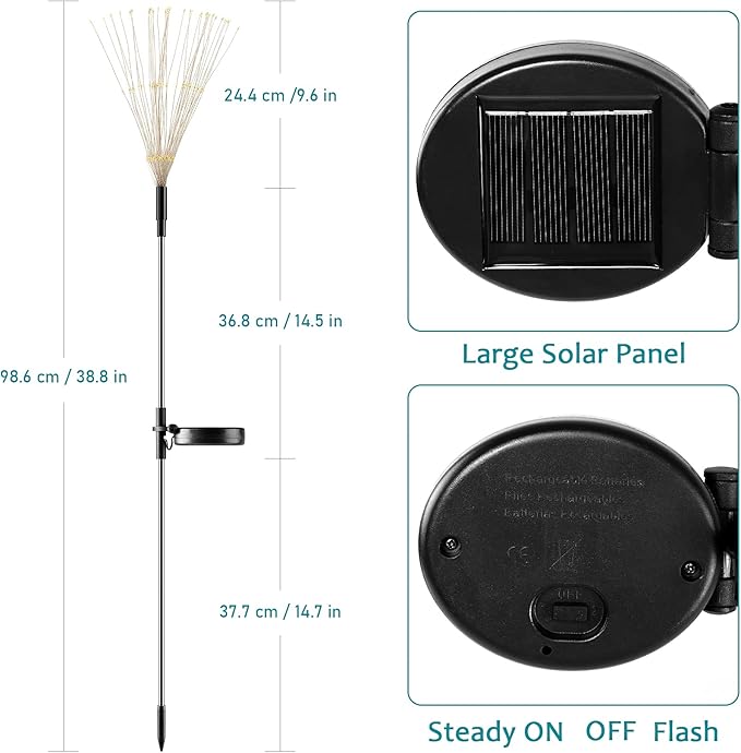 JJGoo Solar Firework Lights, 2 Pack 135 LEDs 2 Lighting Modes Solar Lights - Image 2