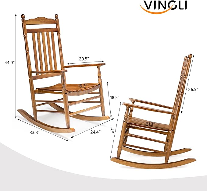 VINGLI Wooden Rocking Chair, Outdoor Chair - Image 3