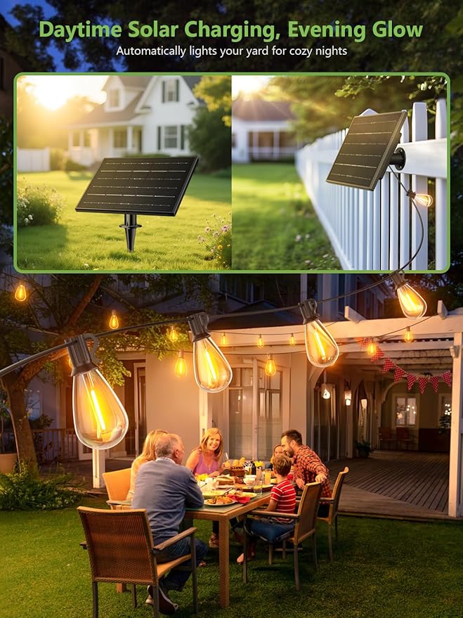 luckystyle 50FT Solar String Lights Outdoor Waterproof 2200K - Image 3