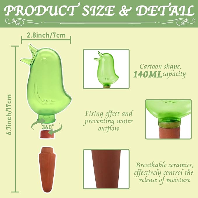 4 Pack Self Watering Spikes, Indoor Plant Watering Globes, Bird Shape Automatic - Image 3