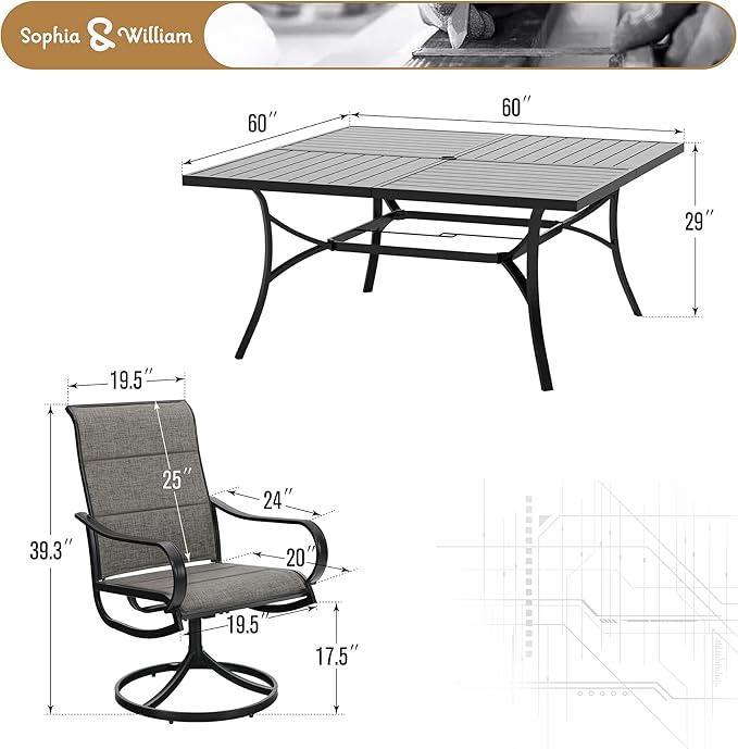 Sophia & William Patio Furniture Set Large Square Dining Table - Image 7