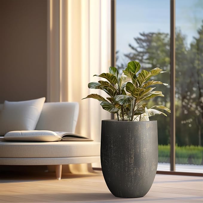 Kante Tall Concrete Planter, 21.7-Inch Height Antique Bronze Large Indoor - Image 6