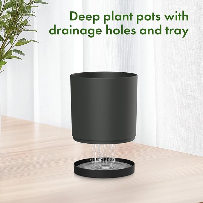 12/10/8 inch Large Deep Plant Pots, 3 Pack Tall Cylinder Flower Pots - Image 4