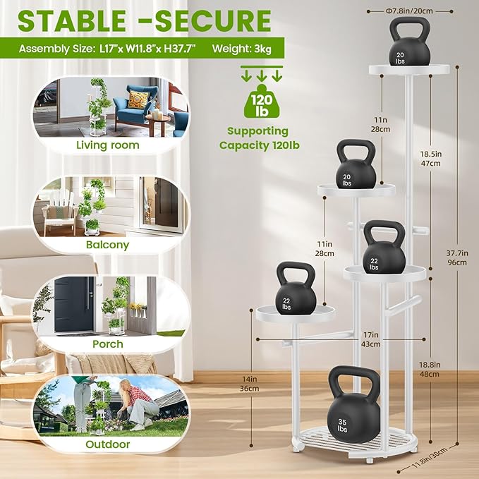 TOSKING 5 Tier Metal Plant Stand Indoor, Plant Shelf, Corner Shelf Flower Pot - Image 4