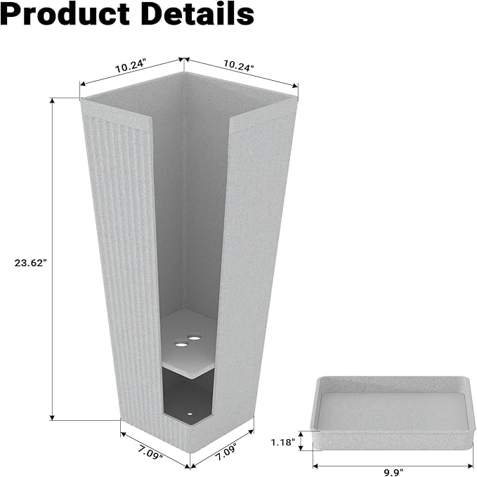 Tall Planters for Outdoor Plants Set of 2, 23.6" Large Taper Flower Plant Pots - Image 2