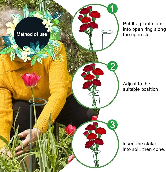 HiGift 5 Pack Plant Support Stakes, Garden Single Stem Flower Support Stick - Image 4
