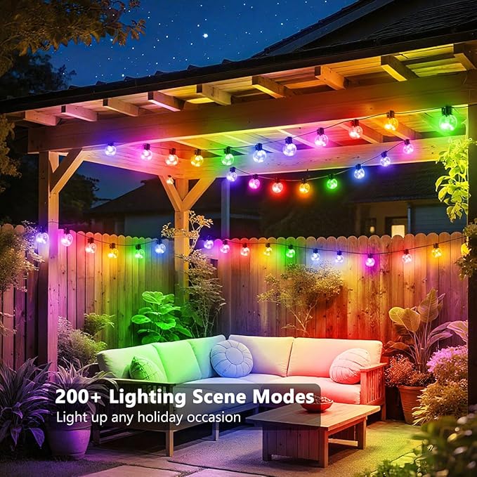 Outdoor String Lights, 25ft 20 Bulbs LED Color Changing Hanging Lights Dimmable - Image 2