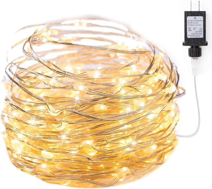 Minetom Fairy Lights Plug in, 33Ft 100 LEDs Waterproof Silver Wire Firefly by Minetom