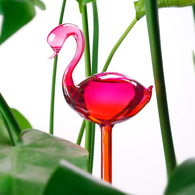 Self-Watering Glass Globes 2PCS Flamingo Gradient Hot Pink 10" Long Hand Blown - Image 6