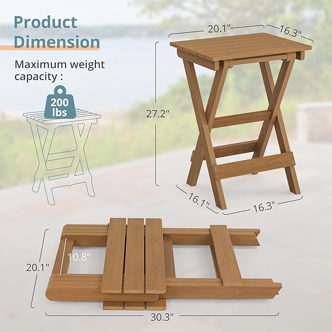 LUE BONA 27 inch Folding Side Table, HDPS Outside End Table - Image 3