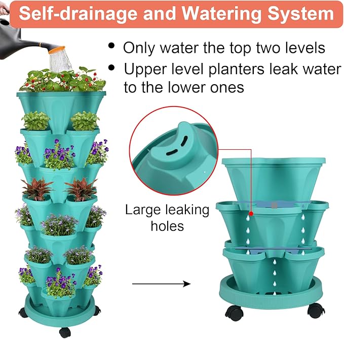 GameXcel Vertical Planter 7 Tier Stackable Planters Garden Planters Strawberry - Image 4