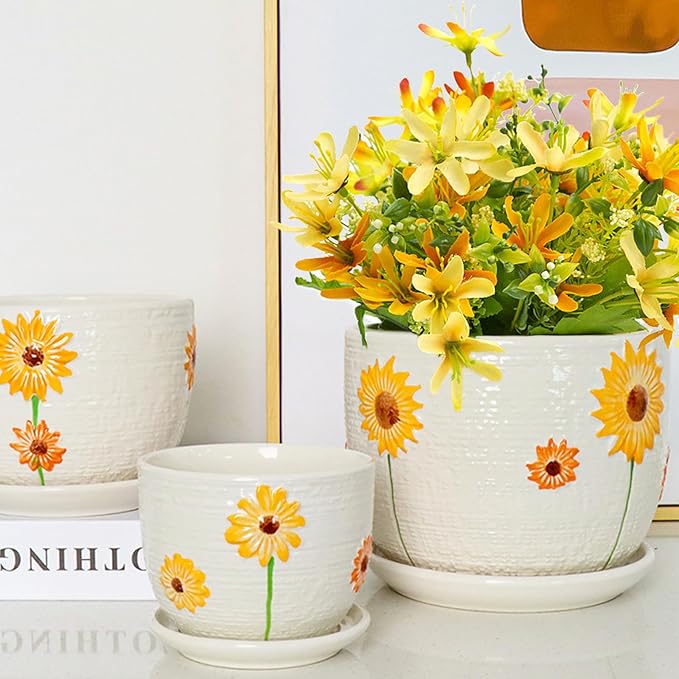 Ceramic Plant Pots Set of 3, 6.75/5.6/4.2 inch Planters - Image 5